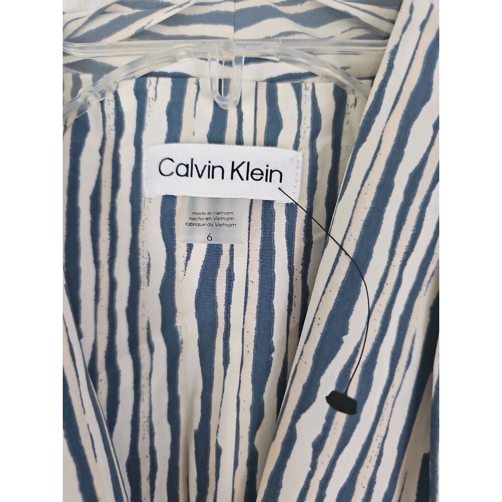 Calvin Klein ~Size 6~ Cream/Blue Stripes Maxi Dress With Waist Tie & Pockets NWT - Picture 7 of 16
